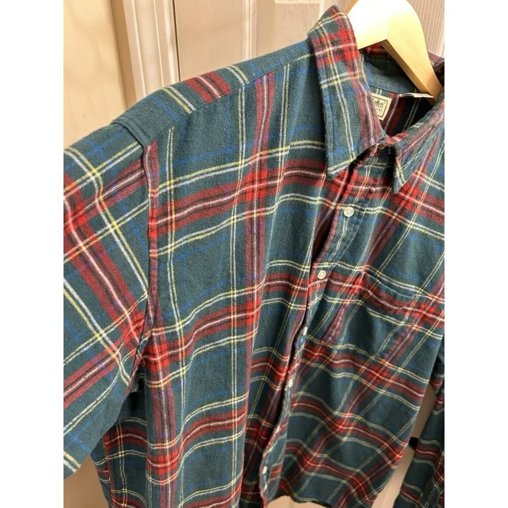LL Bean VTG 90s Flannel Button Up Shirt Plaid Red Green Grunge Mens Xl